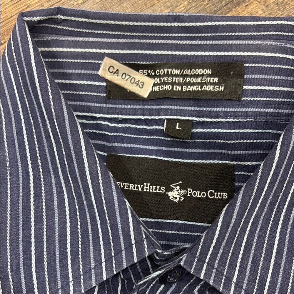 ❤️ Beverly Hills Polo Club Men's Navy Striped Shirt